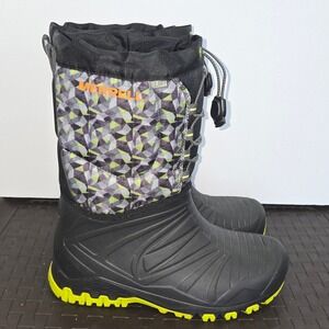 Merrell Snow Quest Waterproof Winter Boots Boys Size 7 Black Green MY57101 -40F